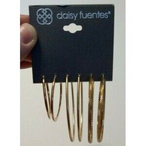 Daisy Fuentes Earrings Hoops (Set of 3) Gold Toned Fashion Jewelry
